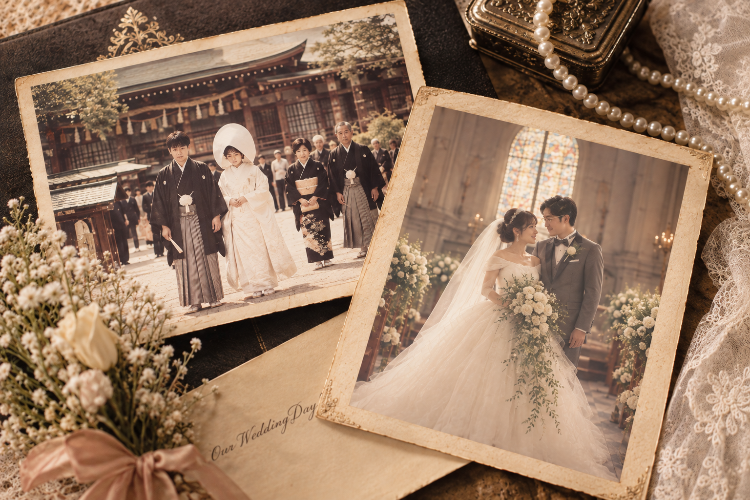両親と私たちの結婚式の写真