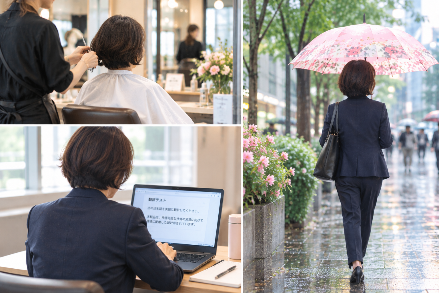 小雨の日に差した明るいピンク色の傘
