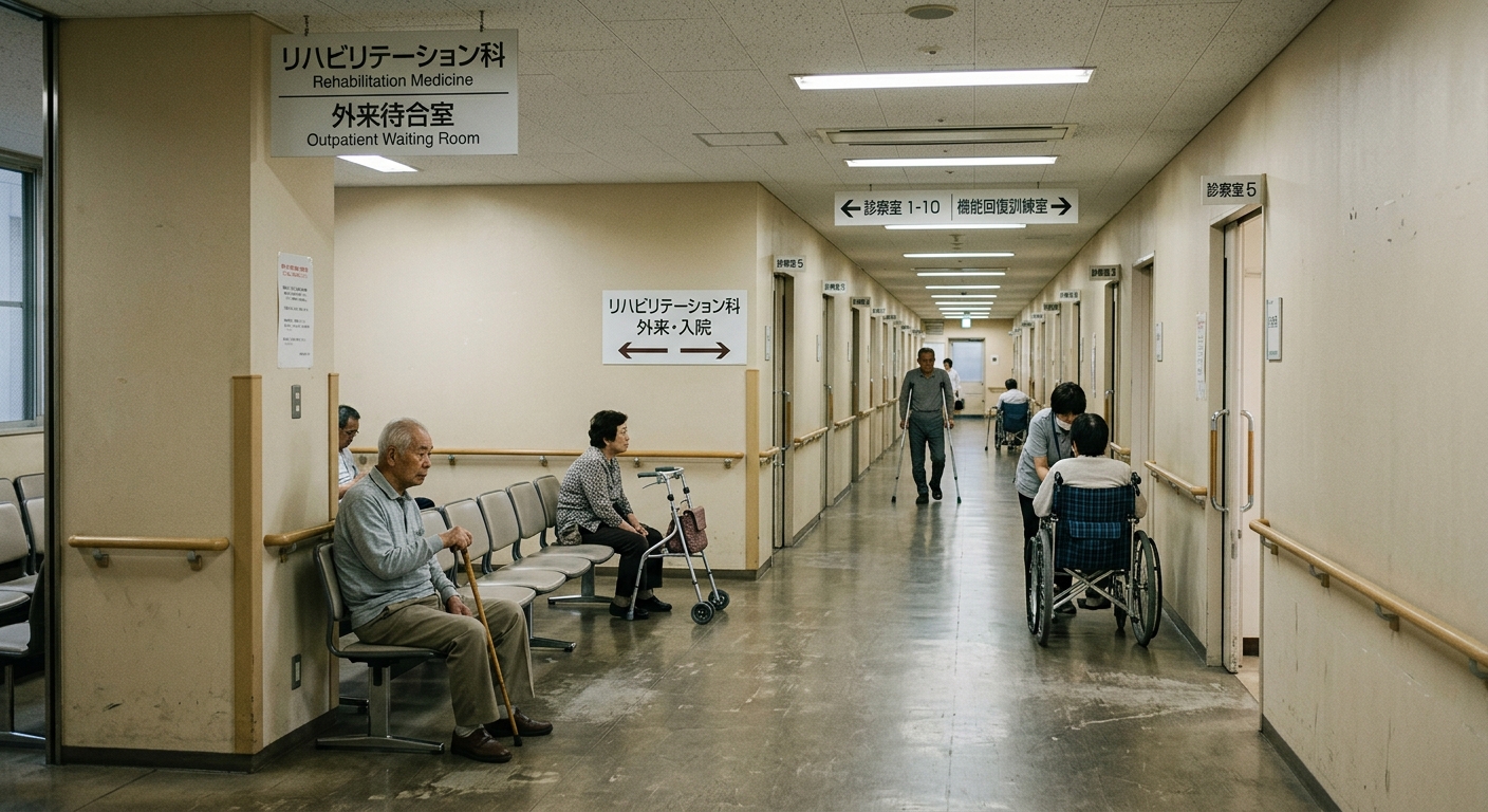 外来リハビリ科がある病院の静かな廊下